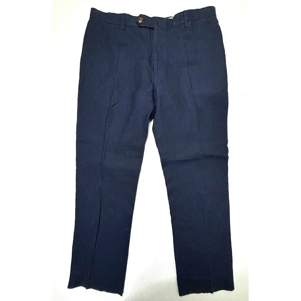 Connolly England Mens Linen Trousers Pants EU56‎ 36X30 Navy Tapered Italy EUC